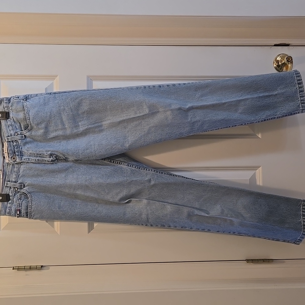 Vintage Y2K Tommy Hilfiger Jeans Women's 10 Light Blue Wash High Rise Denim Flag
